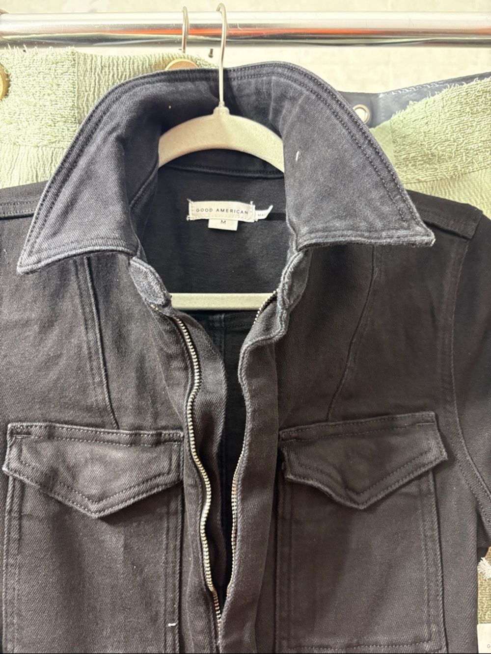 Good American Black Zip Utility style jumpsuit  with Chest Flaps